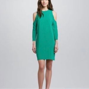 Tibi Cold Shoulder 3/4 Sleeve Shift Dress Emerald Green Size Small